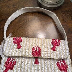 Lobster Embellished Cream and Red Women's Bag